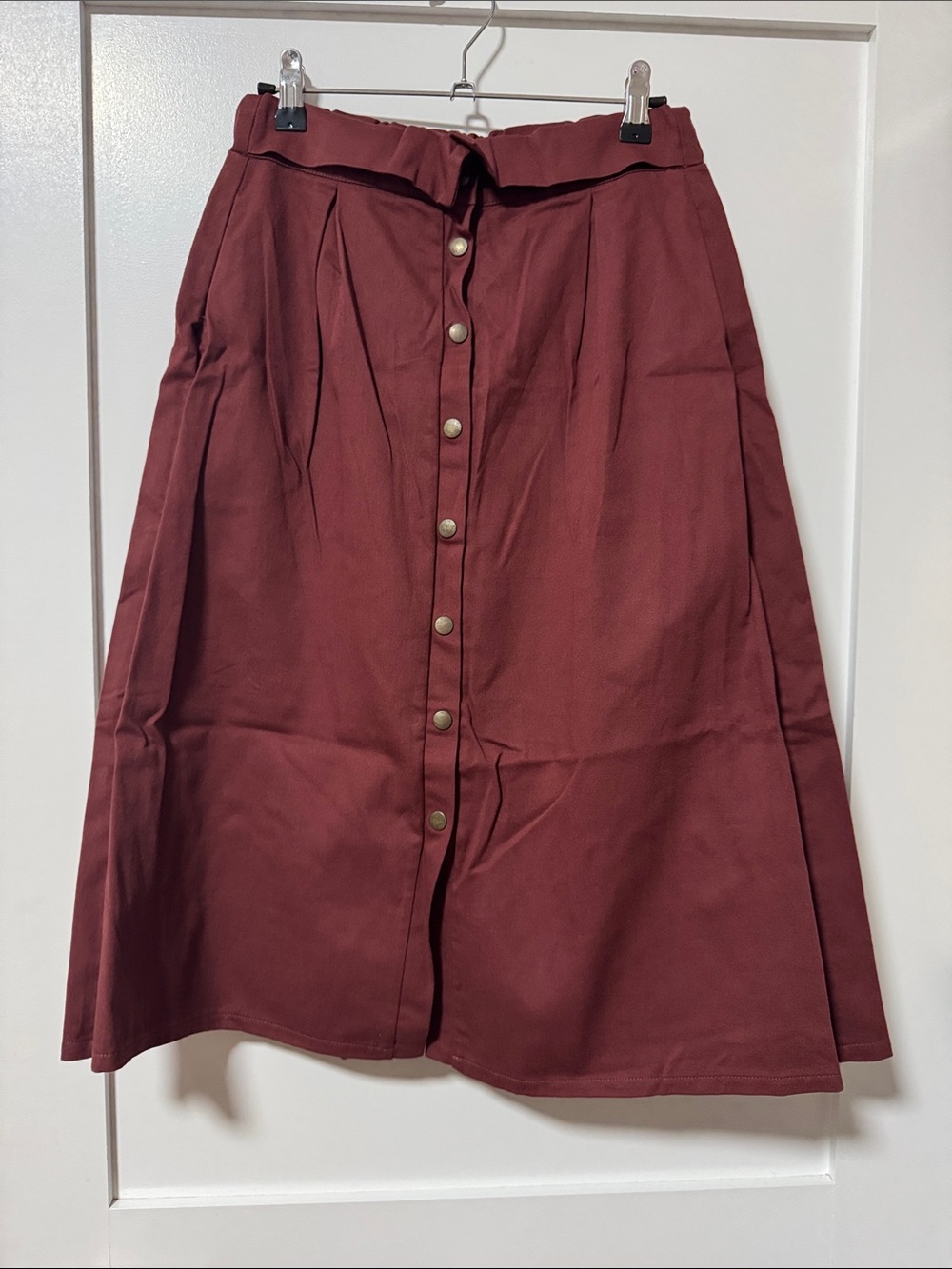 Button-Front A-Line Skort in Burgundy